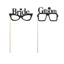 Set de 2 gafas "Bride", "Groom" para photocall